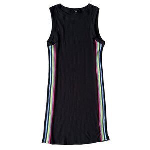 Haute Monde Black Sleeveless Ribbed Dress With Rainbow Side Stripes Polyester Bl